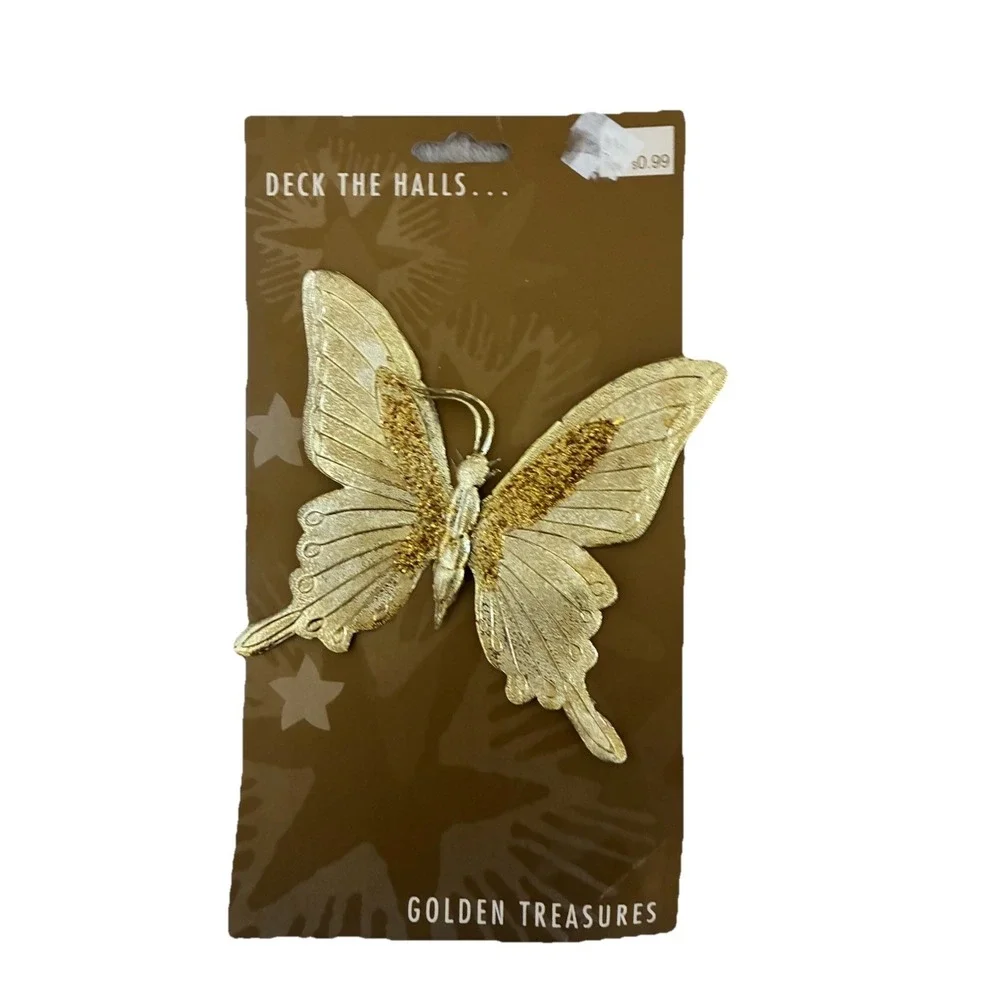 Gold Butterfly Ornaments Glitter Golden Treasures‎ Lot Of 7 1995 Vintage